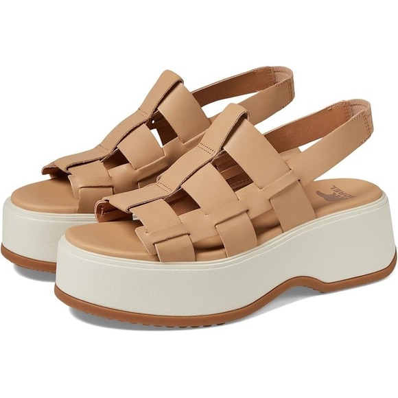 NEW Sorel Women's Size 7.5 Platform Sandals Beige Dayspring Slingback Adjustable - Picture 1 of 7
